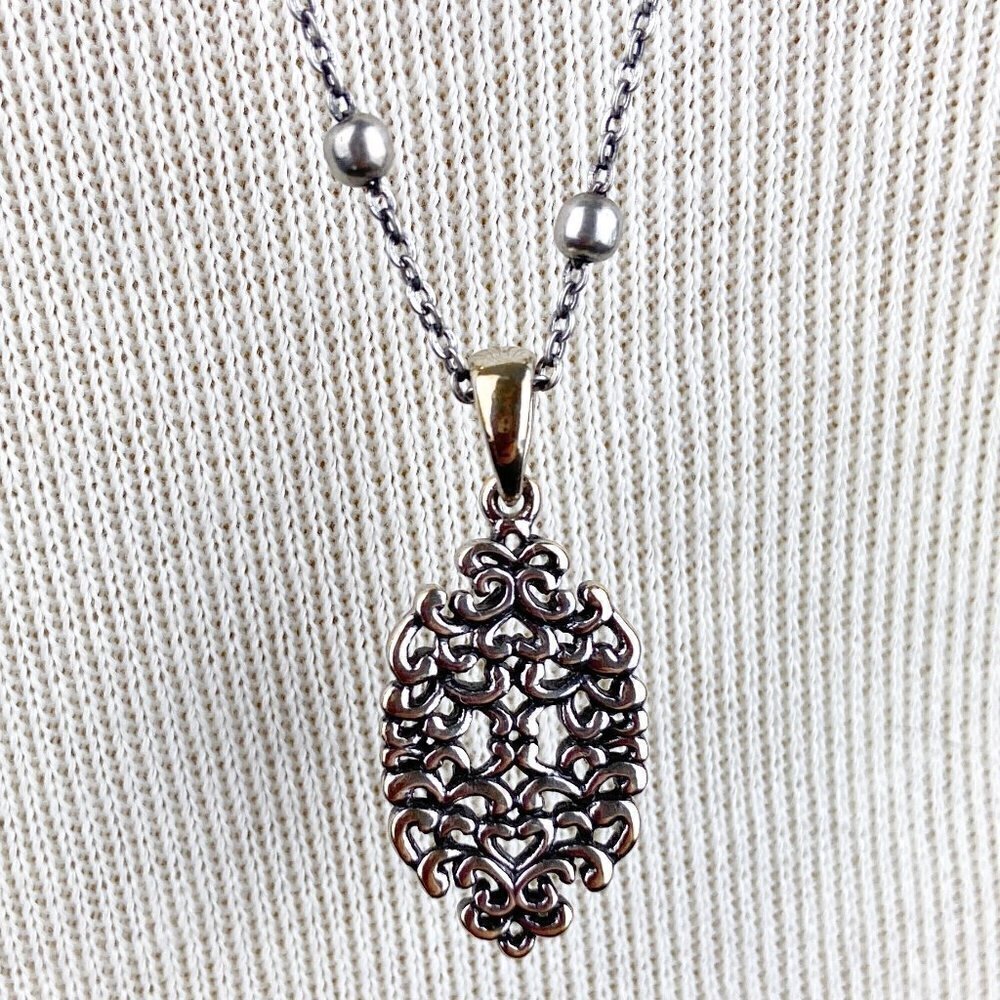 Silver Tone Scroll Charm Statement Long Necklace - image 2